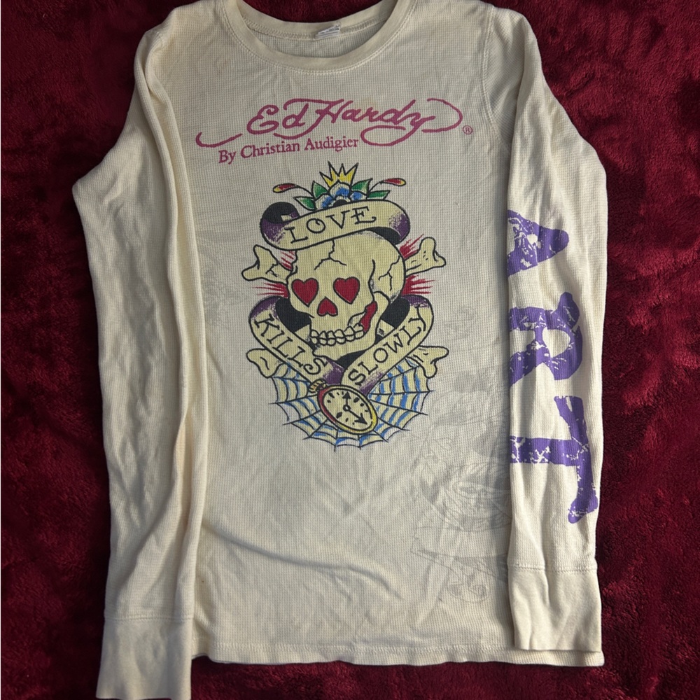 Ed Hardy Cream Long Sleeve Art Shirt
